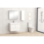 Долен конзолен PVC шкаф за баня Inter Ceramic 9048-75W+УМИВ. 5953W-76CM AMBROGIO-75 – функционално и елегантно решение в бяло - Image 3